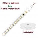 Tira LED Flexible 24V 26W/mt 240 Led/mt SMD 2835 IP20 Blanco Cálido, Serie Profesional, rollo 50 mts Tira LED Flexible 24V 26W/mt 240 Led/mt SMD 2835 IP20 Blanco Cálido, Serie Profesional, rollo 50 mts